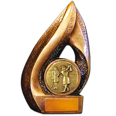 Stock Flame 7" Trophy with 2" Golf Female Coin, Engraving Plate