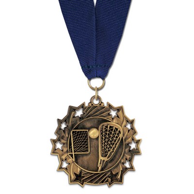 2 1/4" Lacrosse TS Medal w/ Grosgrain Neck Ribbon