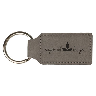 Leatherette Rectangle Keychain - Grey