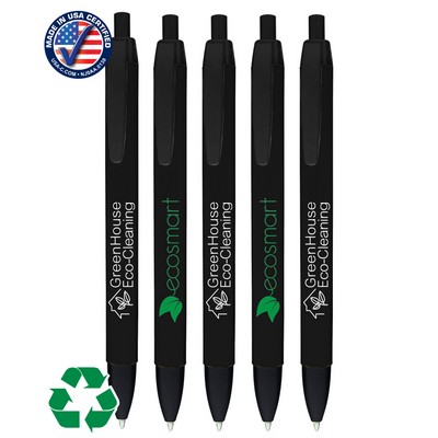 Union Printed - USA Made - All Black Wide Barrels Click Pens made of 100% Recycled Plastic - 1-Color