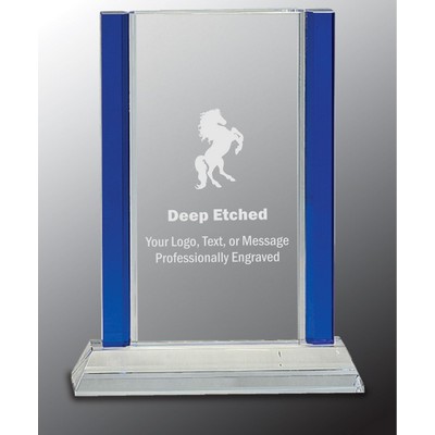 8 1/2" Blue 2-Edge Crystal Award on Clear Base