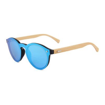 Bamboo Sunglasses - Ice-Blue Mirror Lenses - Black Frames