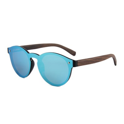 Ebony Wood Sunglasses - Blue Mirrored Lenses - Black Frames