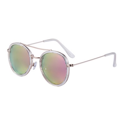 Sunglasses - Pink Mirror Lenses - Silver Frames