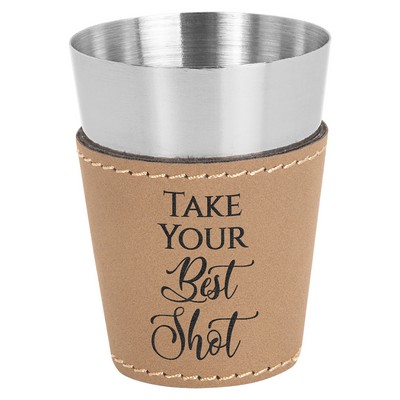 2oz. Light Brown Leatherette & Stainless Steel Shot Glass