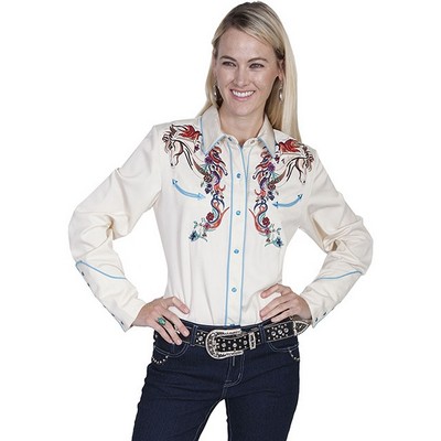 Legends Collection Blouse w/Colorful Horse Embroidery