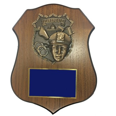 Police Officer Walnut Veneer Shield Plaque (9" x 11 ½")