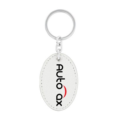 Oval Shape White Leather Key Chain (Domestic Production)