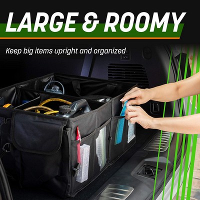 Car Trunk Storage Organizer Collapsible Multi-Compartment Adjustable Securing Straps