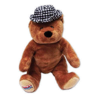 Custom Push Teddy Bear w/ Gingham Hat & Embroidered Paw