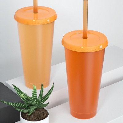 single layer 750ml cold color changing PP cup Straw Color Change Coffee Cup Reusable Cups