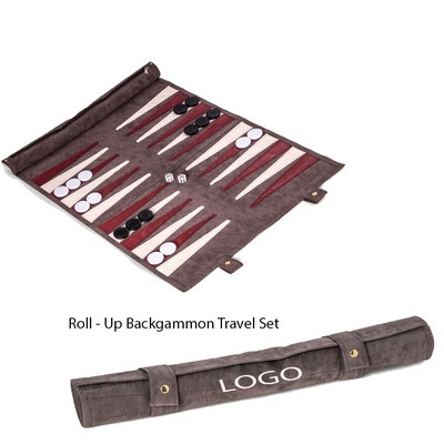 Suede Roll-Up Backgammon Travel Set