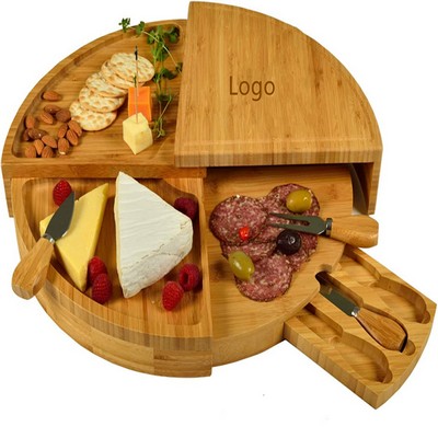 Extra Large Folding 18 Inch Wood Rotating Charcuterie Board Set Bamboo Cheese Board and Knife Set