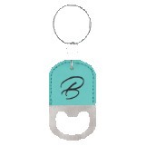 Oval Teal Leatherette Bottle Opener Keychain