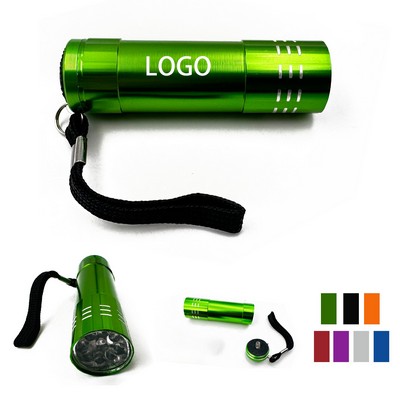 Colored Aluminum 9LED Flashlight with Strap