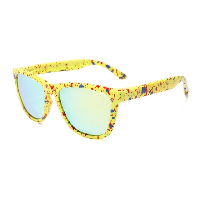 Sunglasses - Gold Mirror Lenses - Yellow Paint Splatter Frames