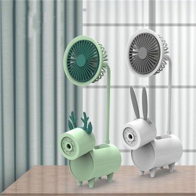 Cartoon Desktop Fan With Pen Holder And Pencil Sharpener