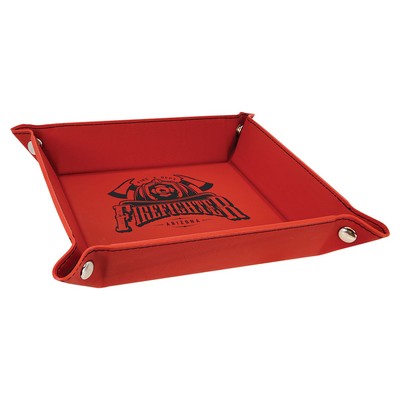 6" x 6" Red Leatherette Snap Up Tray with Silver Snaps