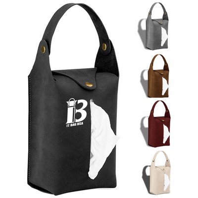 Portable PU Leather Hanging Car Tissue Bag