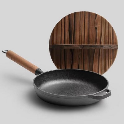 Wood Handle 11.42 Inch Dia. Cast Iron Pan Frying Pan Uncoated Pancake Pan