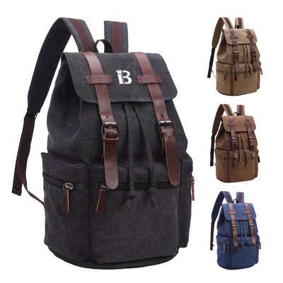 Canvas Vintage Backpack PU Leather Casual Bookbag