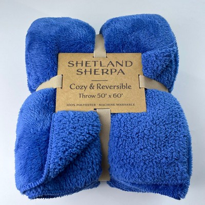 Shetland Sherpa Blanket 50"X60" (Embroidered) - Royal - NEW ITEM!