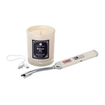 Zippo® Champagne Rechargeable Candle Lighter & 8 oz Balsam Fir Candle Gift Set