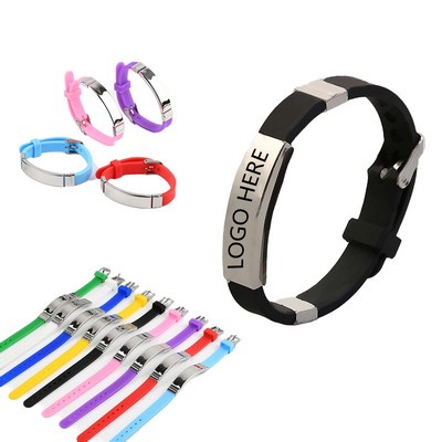 Stainless Steel Silicone Bracelet With An Adjustable Buckle