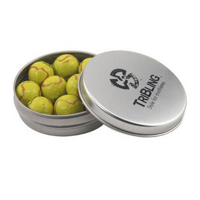 Round Tin with Chocolate Tennis Balls -1.7 Oz.