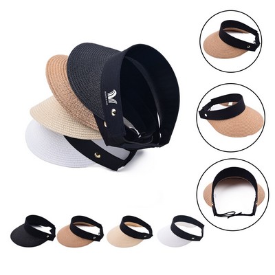 Women Straw Sun Visor Hat Wide Brim Summer Beach Cap