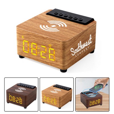 Wireless Wooden Charging Speaker Clock