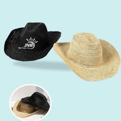 Western Wide Brim Summer Cowboy Hats with Strings