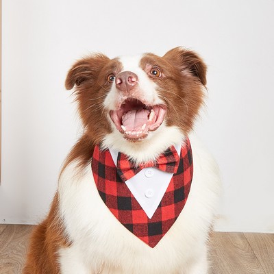 Classic Plaid Snowflake Pet Triangular Bandana and Drool Scarf Set