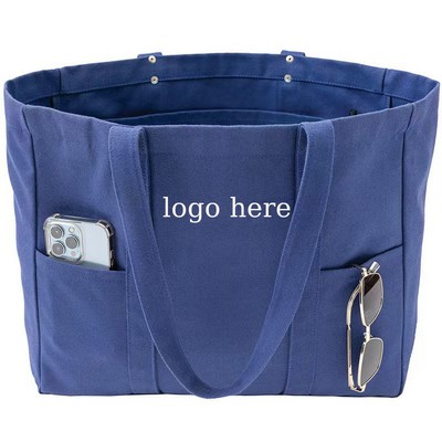 Large Canvas Tote for Everything Bag with Pockets and Laptop Sleeve