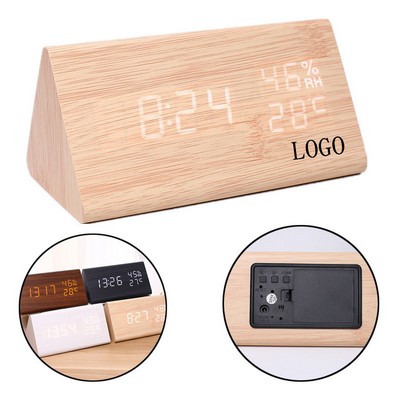 Wood Block LED Digital Clock Multifunction LED Display Desk Alarm Clock