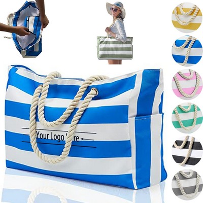 Striped Beach Tote With Rope Handles