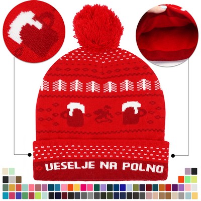 Christmas Knit Beanie with Pom