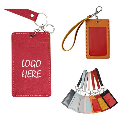 PU Leather ID Card Holder With Lanyard