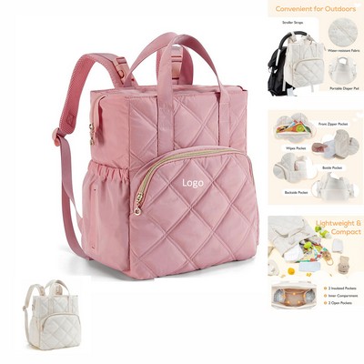 Quilted Diaper Bag Backpack with Insulated Pockets