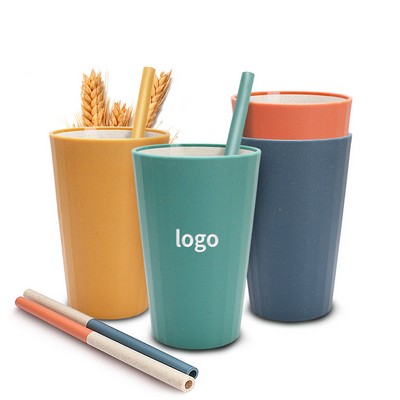 A Set Of Wheat Straw Cups and Straw Straws