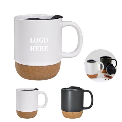 14 Oz Ceramic Cork Mug With Spill Proof Lid