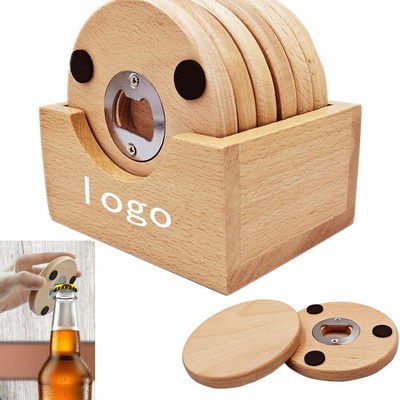 Bamboo Coaster Set With Bottle Opener