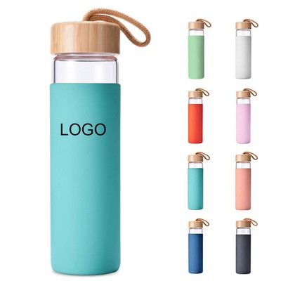 17Oz Glass Cups W/ Bamboo Lid And Silicone Sleeve