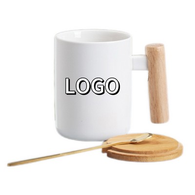 Wooden Handle Mug With Lid And Spoon