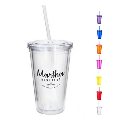 16oz Double Wall Acrylic Tumbler w/ Straw