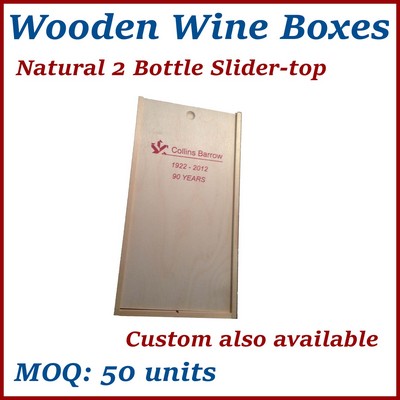 Natural 2 Bottle Slide-Top Wood Wine Box