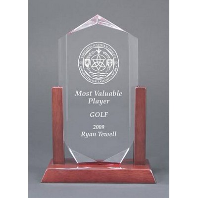 Royal Crown Faceted Acrylic Award w/ Rosewood Frame - 11"