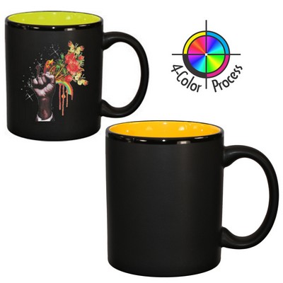 11 Oz. Black Satin/Yellow Two-Tone C-Handle Hilo Mug - 4 Color Process