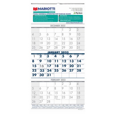 3-Month View Wall Calendar (8" x 17")