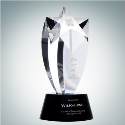 Rising Star Optical Crystal Award w/ Black Round Base